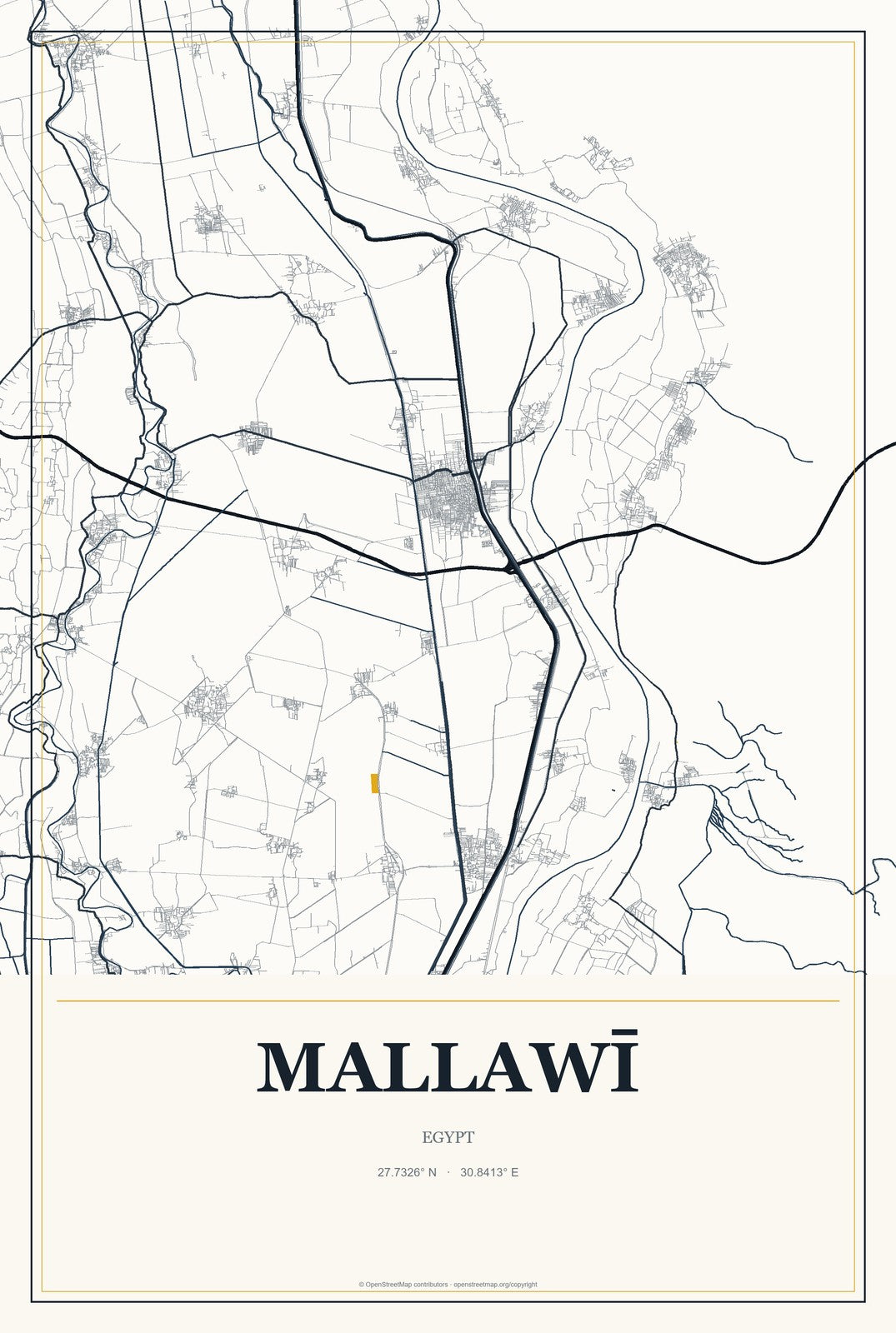 Mallawī, Egypt City Map Aluminum Sign in Citrine Modern style