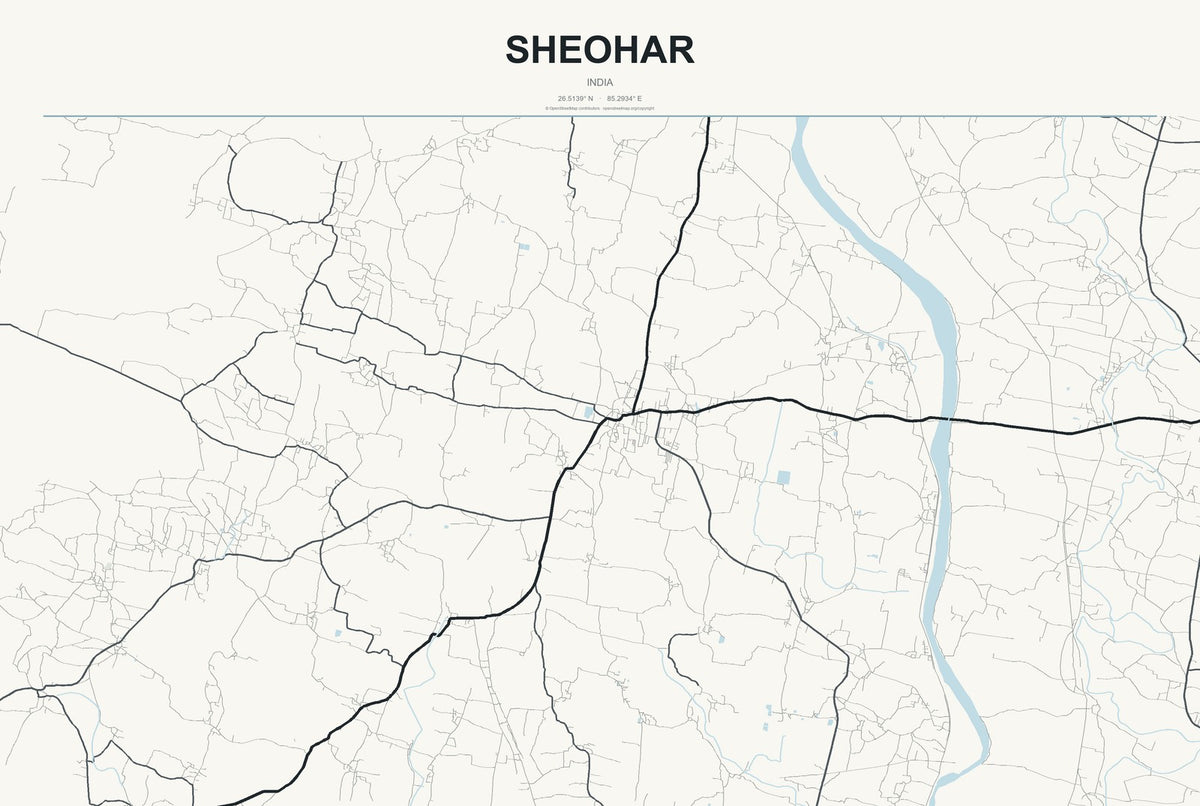 Sheohar, India City Map Aluminum Sign in Headline Atlas style