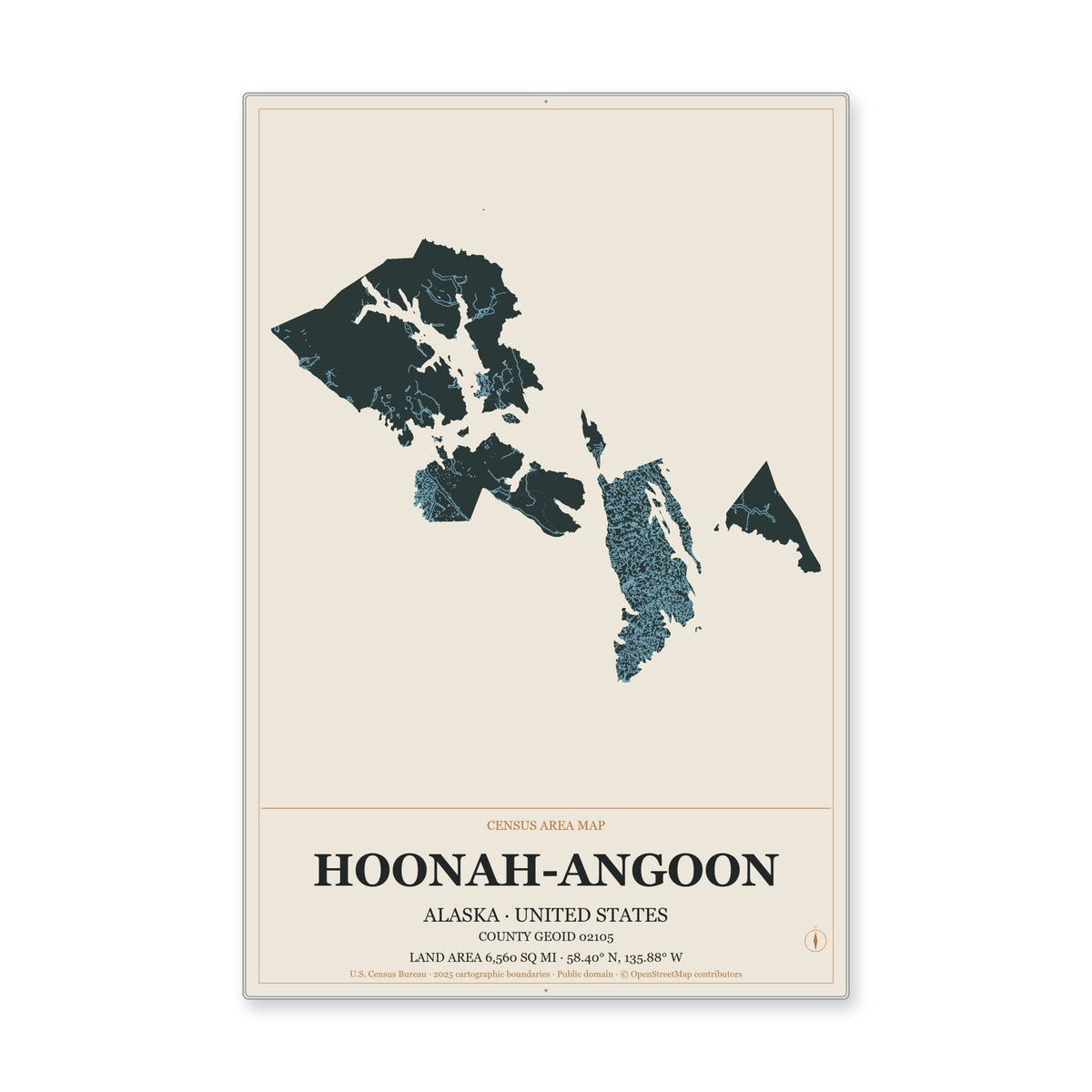 Hoonah-Angoon Census Area, Alaska Map Aluminum Sign in Headline Atlas style