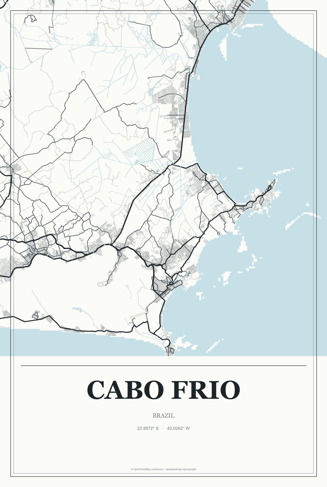 Cabo Frio, Brazil City Map Aluminum Sign in Gallery Air style