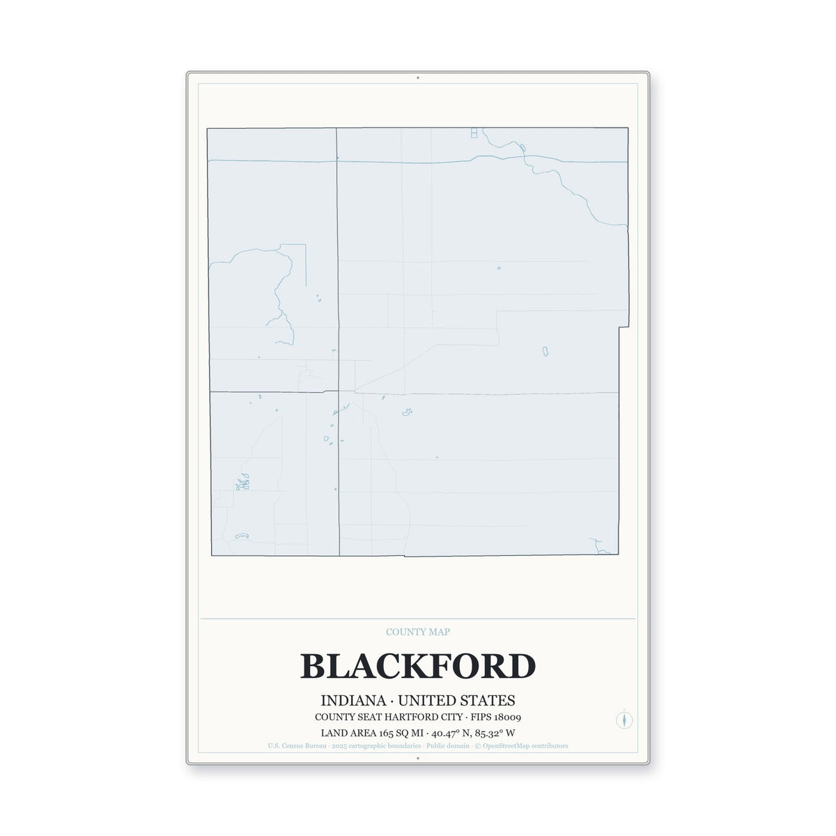 Blackford County, Indiana Map Aluminum Sign in Gallery Air style