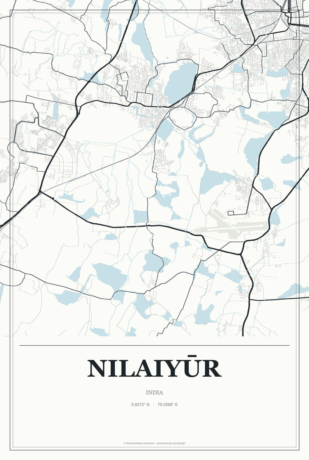 Nilaiyūr, India City Map Aluminum Sign in Gallery Air style
