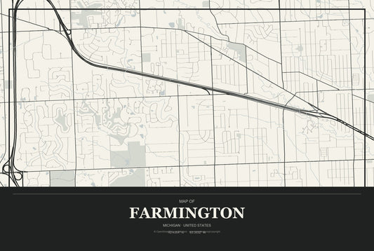 Farmington, Michigan City Map Aluminum Sign in Museum Plaque style