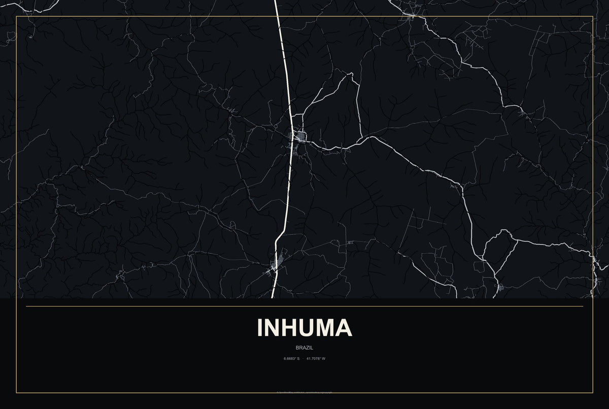 Inhuma, Brazil City Map Aluminum Sign in Metropolitan Noir style