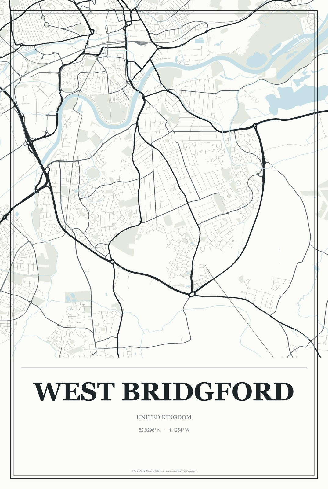 West Bridgford, United Kingdom City Map Aluminum Sign in Gallery Air style