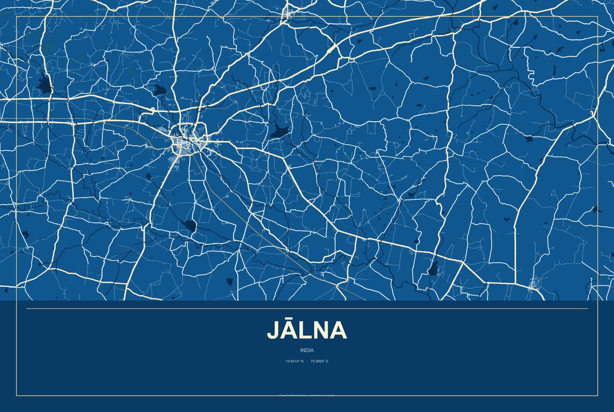 Jālna, India City Map Aluminum Sign in Harbor Cobalt style