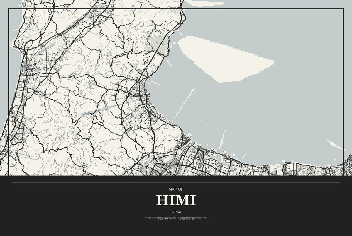 Himi, Japan City Map Aluminum Sign in Museum Plaque style