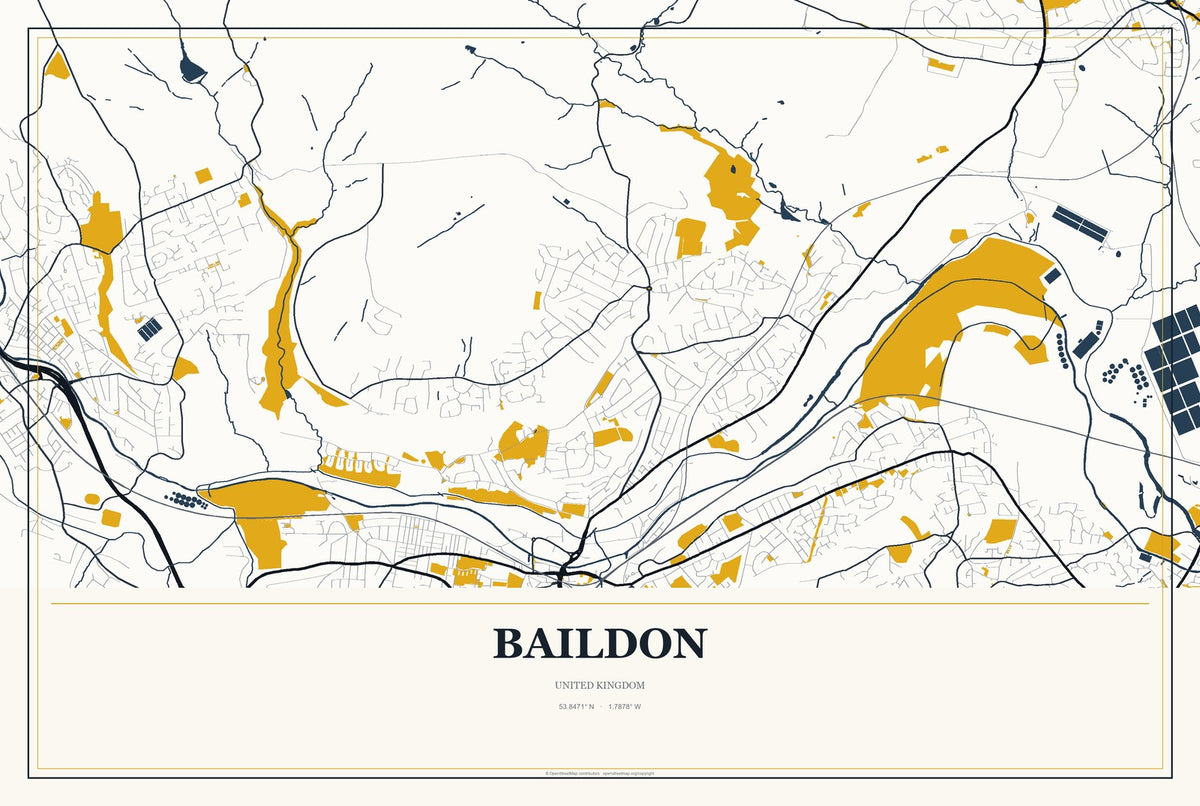 Baildon, United Kingdom City Map Aluminum Sign in Citrine Modern style