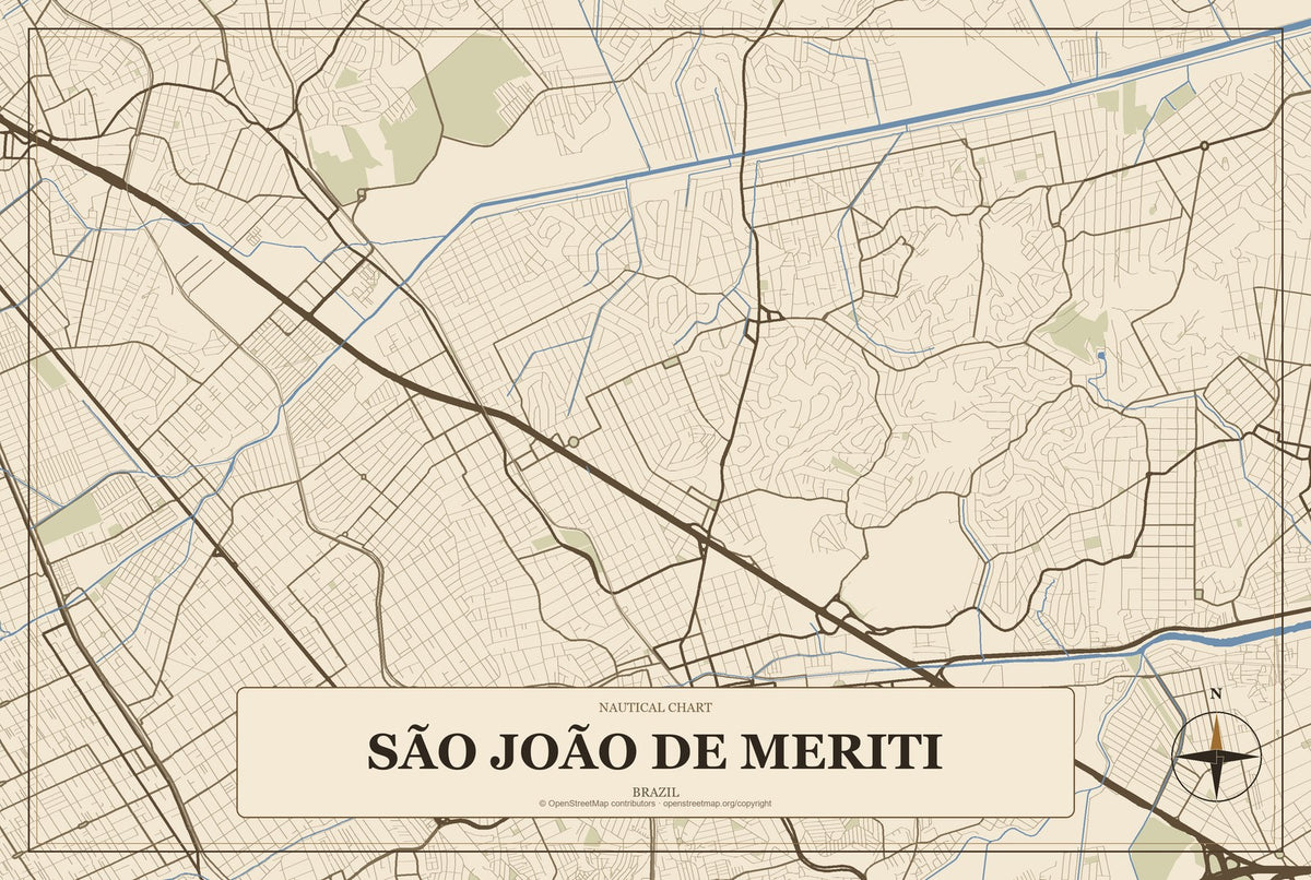 São João de Meriti, Brazil City Map Aluminum Sign in Heritage Nautical style