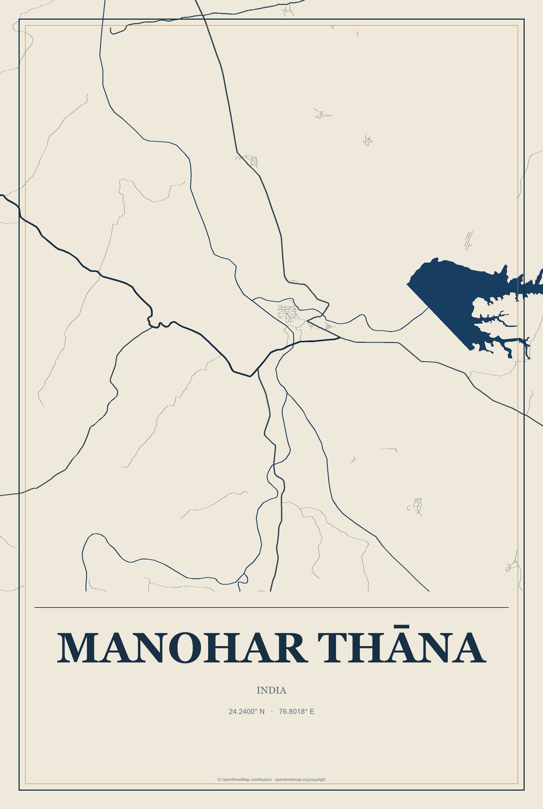 Manohar Thāna, India City Map Aluminum Sign in Coastal Cutout style