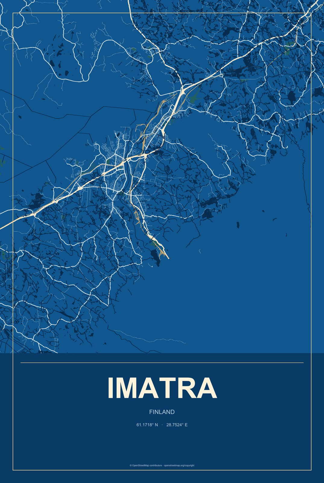 Imatra, Finland City Map Aluminum Sign in Harbor Cobalt style