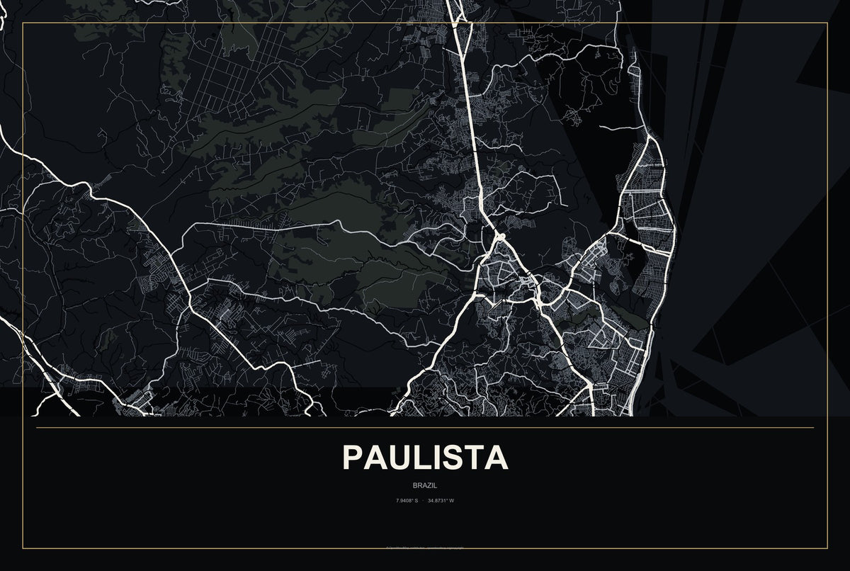 Paulista, Pernambuco, Brazil City Map Aluminum Sign in Metropolitan Noir style
