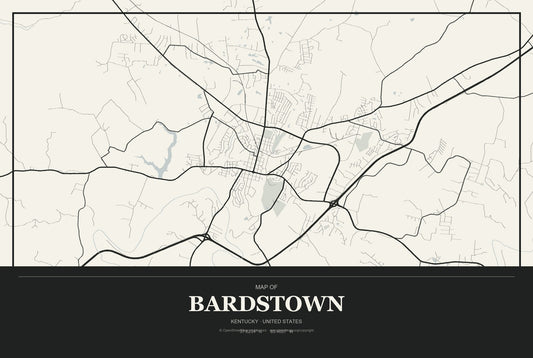 Bardstown, Kentucky City Map Aluminum Sign in Museum Plaque style
