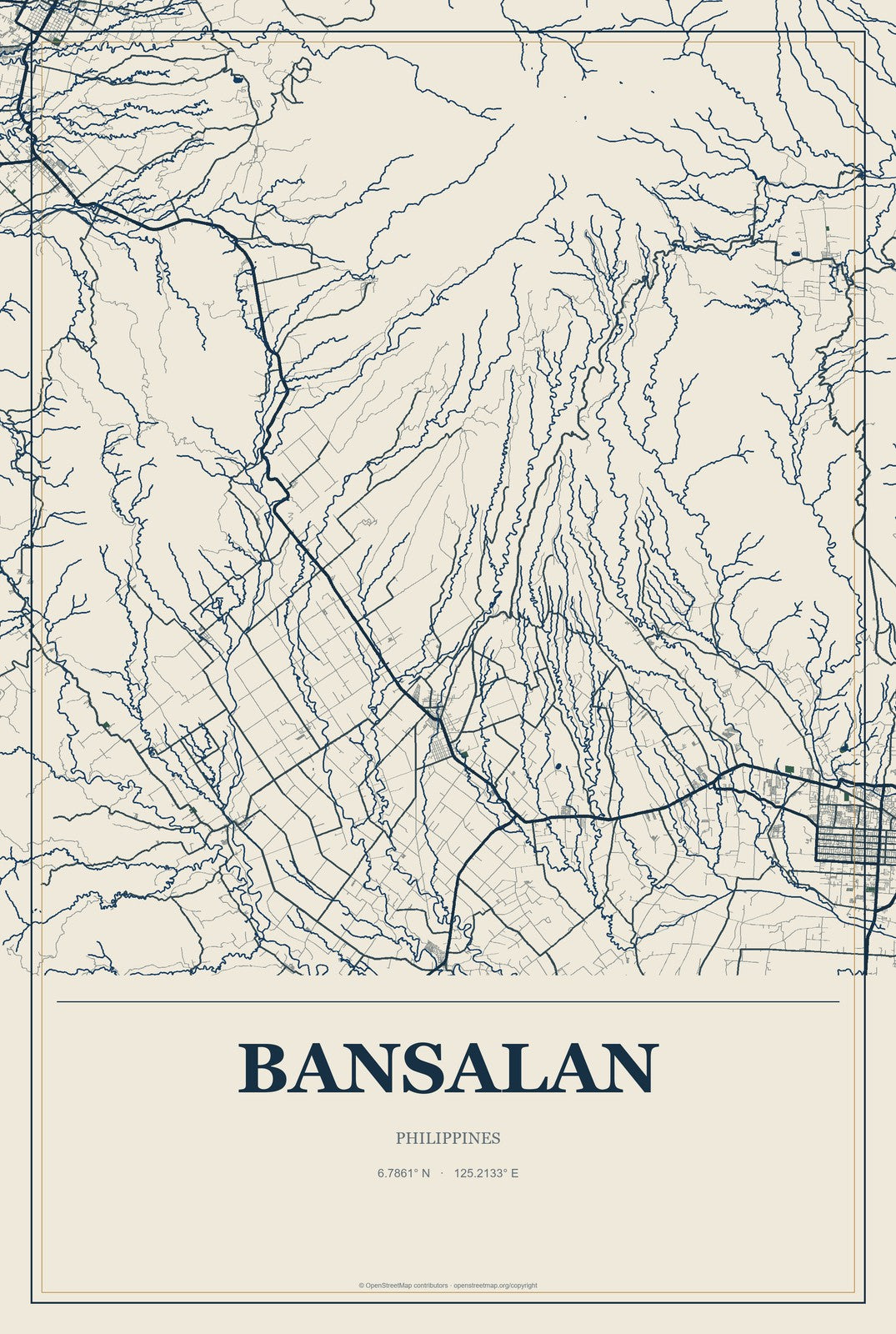 Bansalan, Philippines City Map Aluminum Sign in Coastal Cutout style