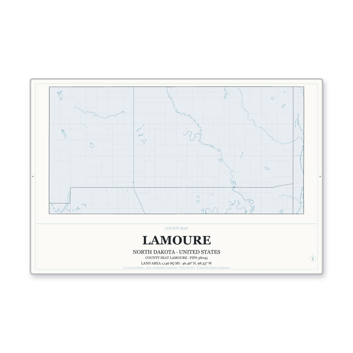 LaMoure County, North Dakota Map Aluminum Sign in Gallery Air style