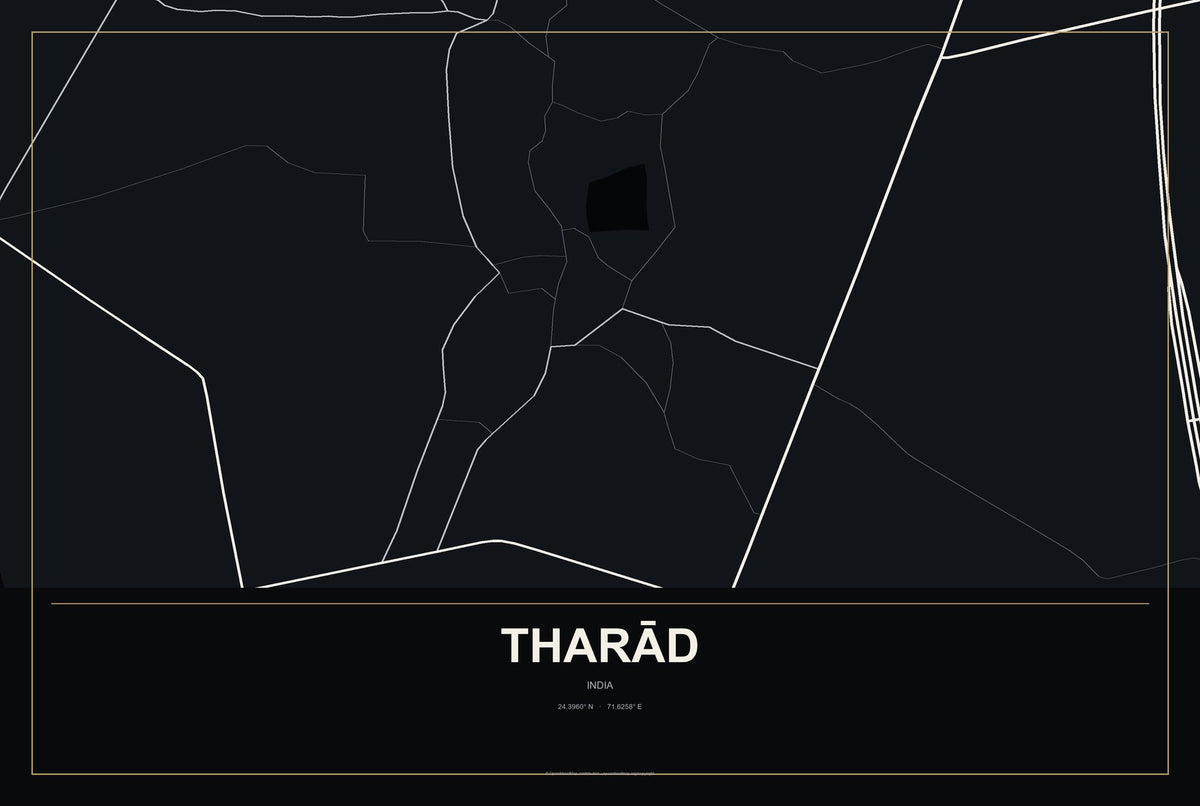 Tharād, India City Map Aluminum Sign in Metropolitan Noir style