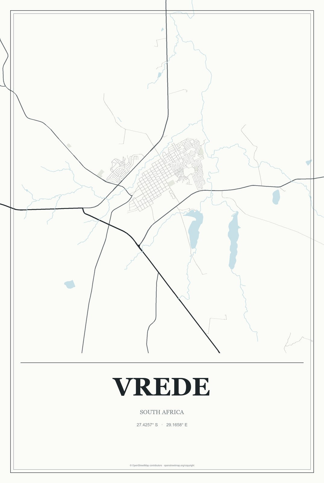 Vrede, South Africa City Map Aluminum Sign in Gallery Air style