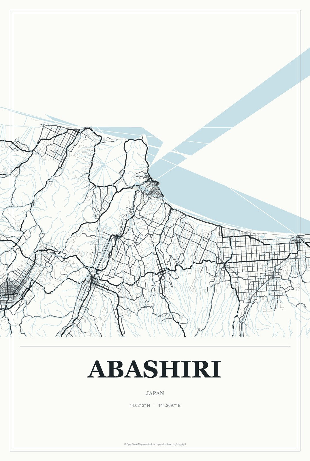Abashiri, Japan City Map Aluminum Sign in Gallery Air style