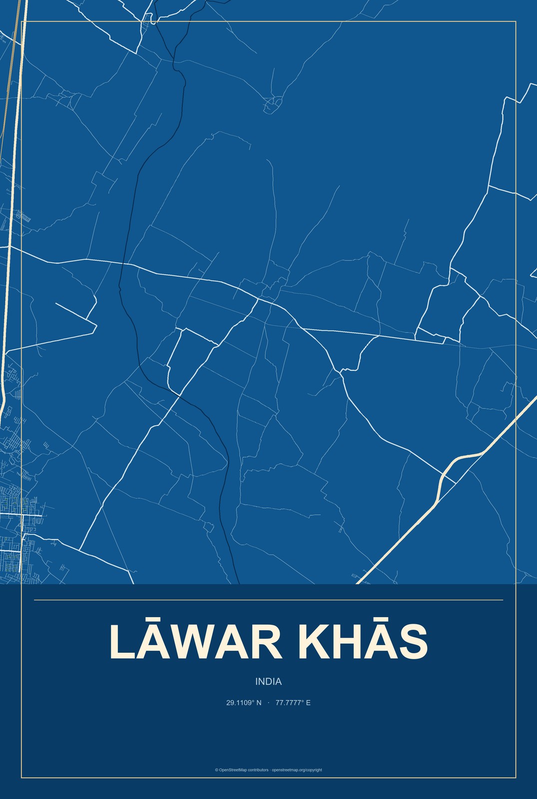 Lāwar Khās, India City Map Aluminum Sign in Harbor Cobalt style