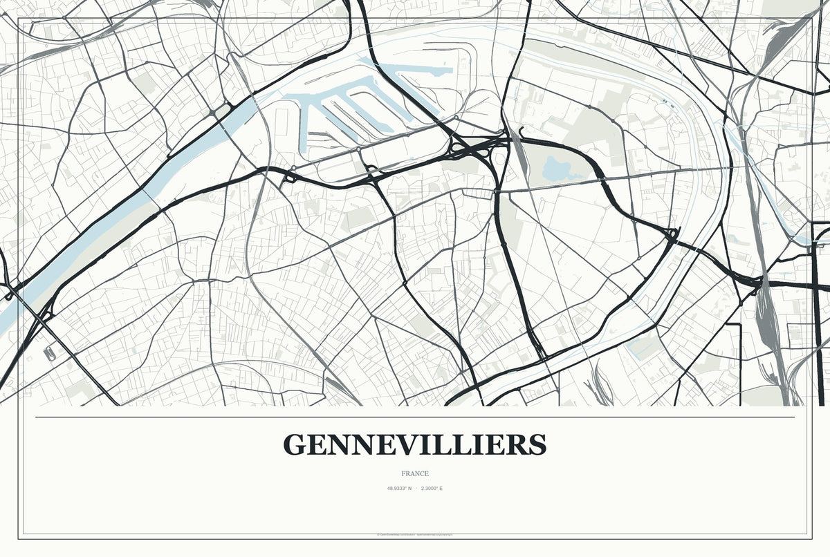 Gennevilliers, France City Map Aluminum Sign in Gallery Air style