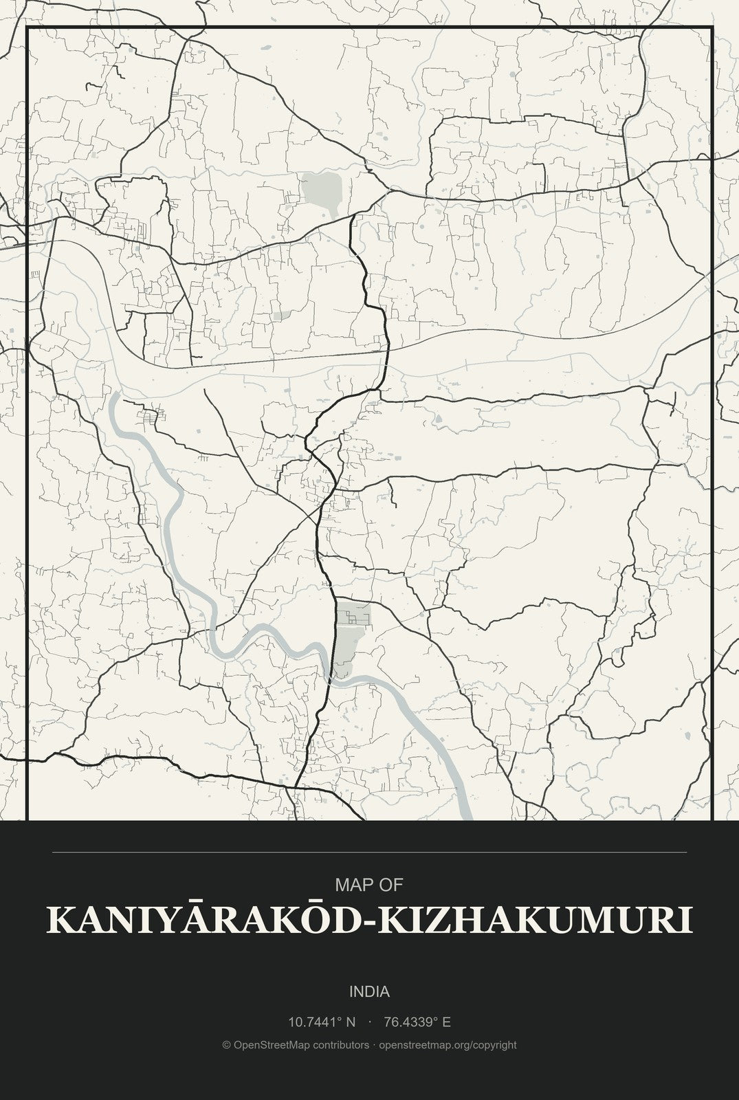 Kaniyārakōd-Kizhakumuri, India City Map Aluminum Sign in Museum Plaque style