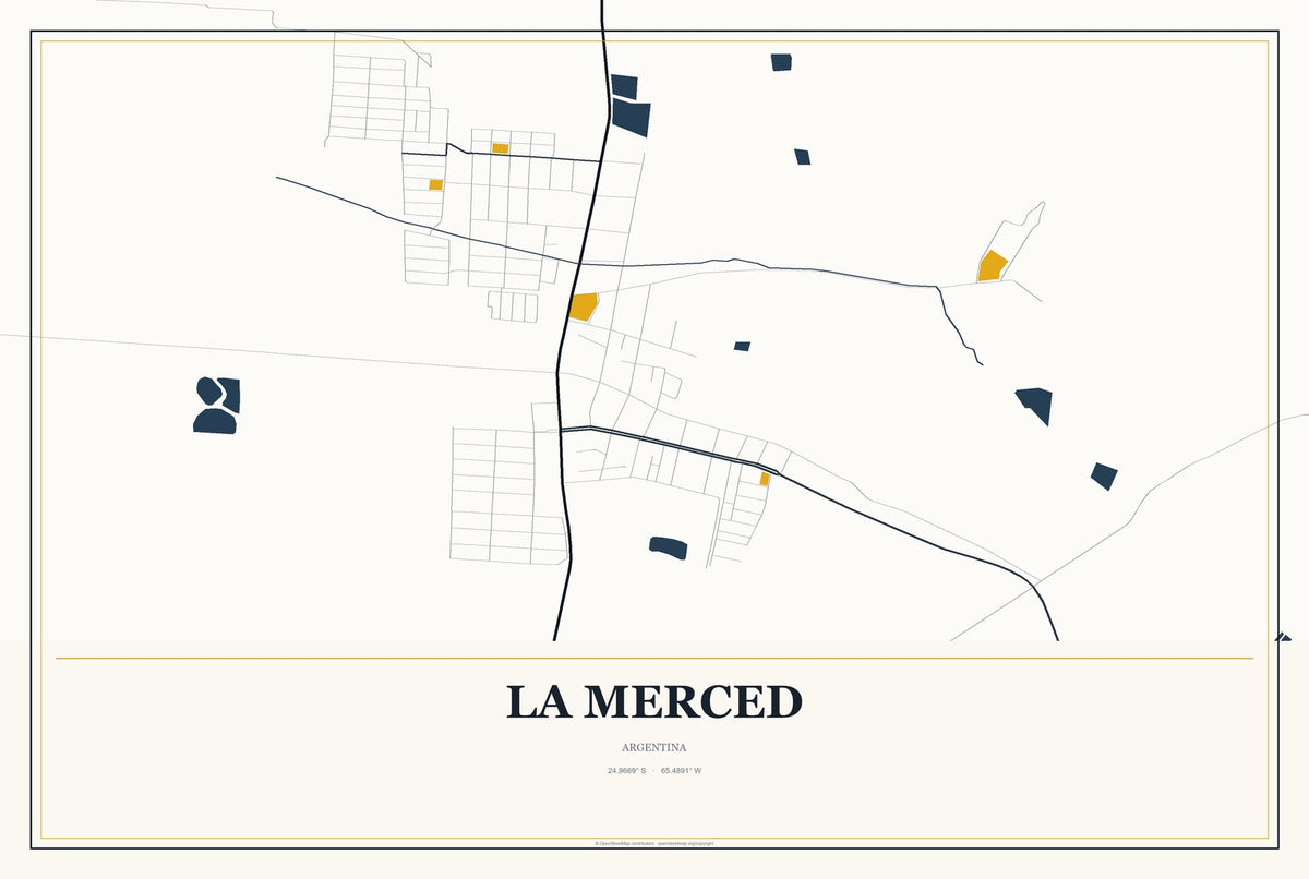 La Merced, Argentina City Map Aluminum Sign in Citrine Modern style
