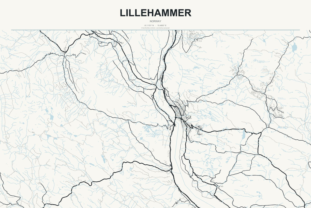 Lillehammer, Norway City Map Aluminum Sign in Headline Atlas style