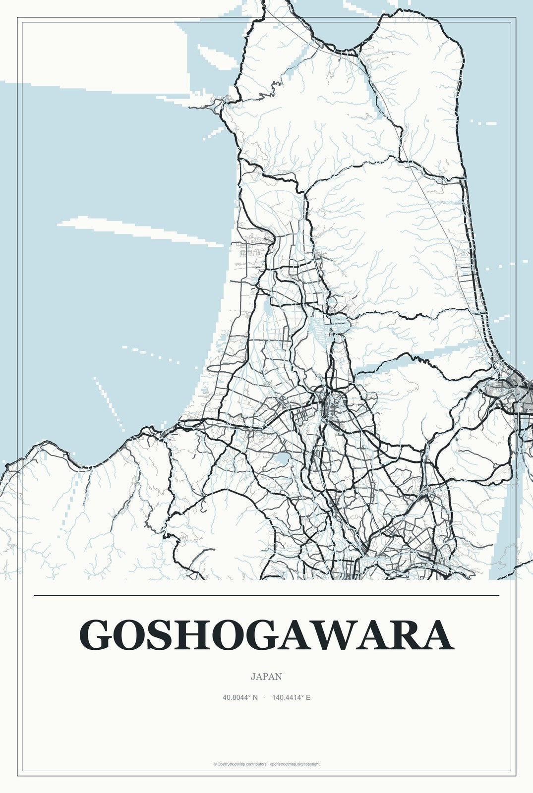 Goshogawara, Japan City Map Aluminum Sign in Gallery Air style