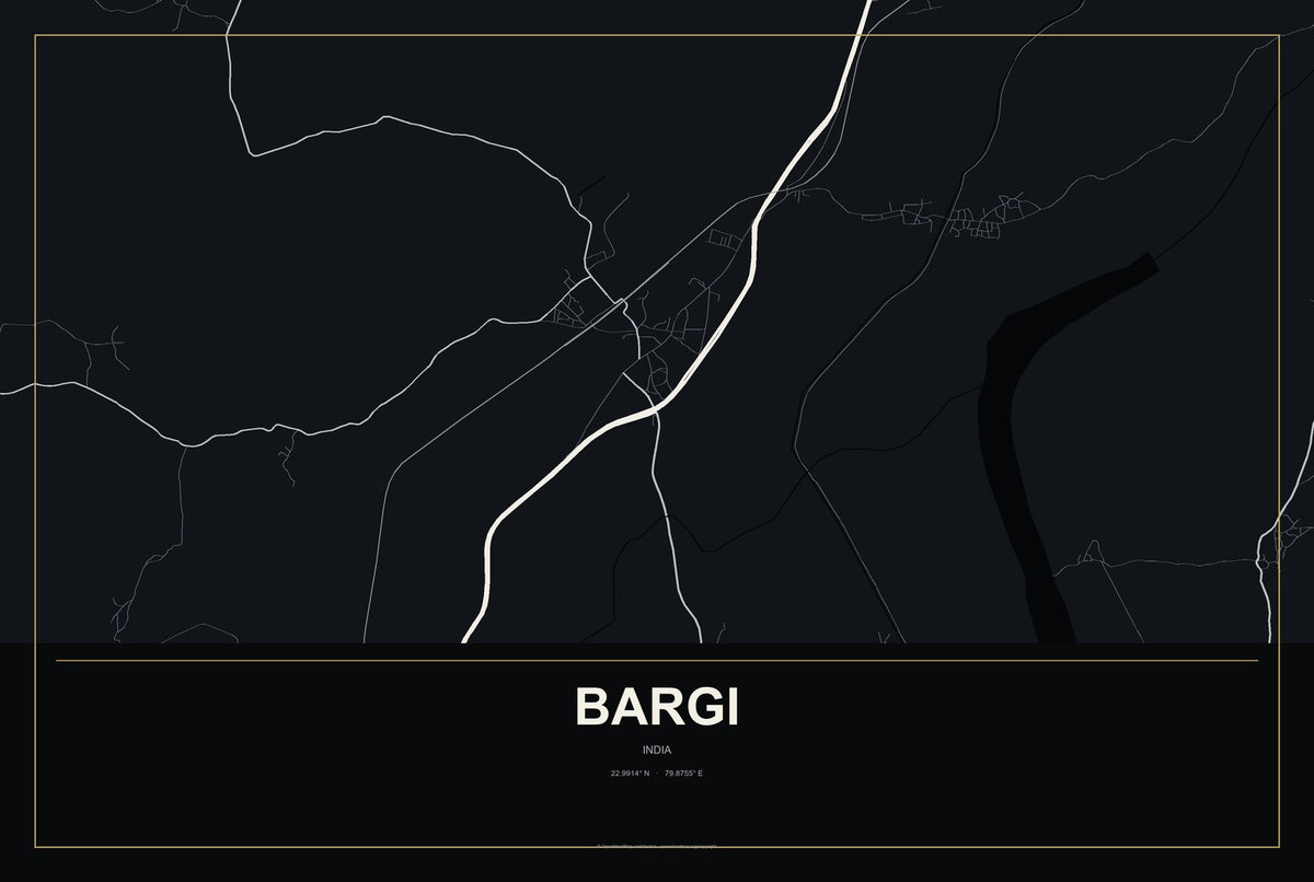 Bargi, India City Map Aluminum Sign in Metropolitan Noir style