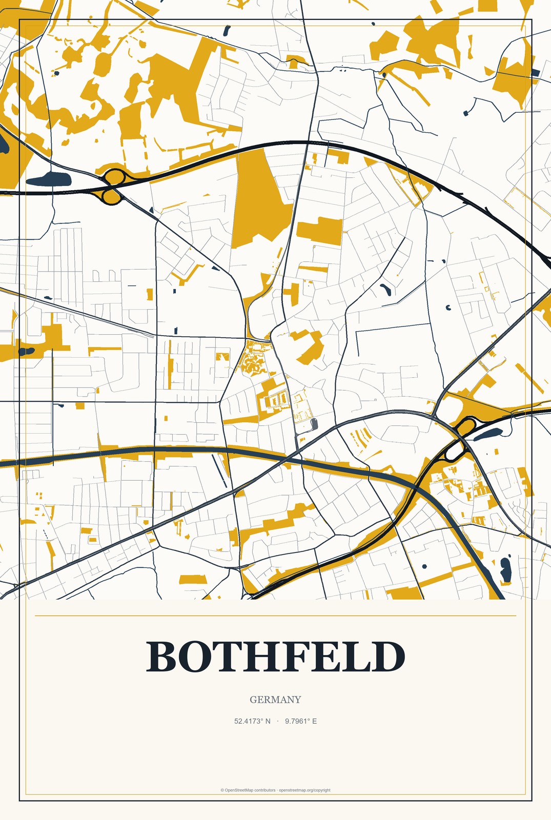 Bothfeld, Germany City Map Aluminum Sign in Citrine Modern style