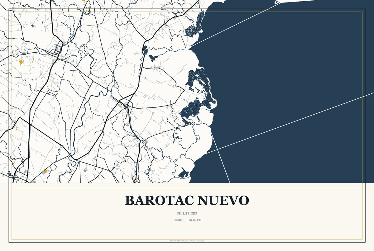 Barotac Nuevo, Philippines City Map Aluminum Sign in Citrine Modern style