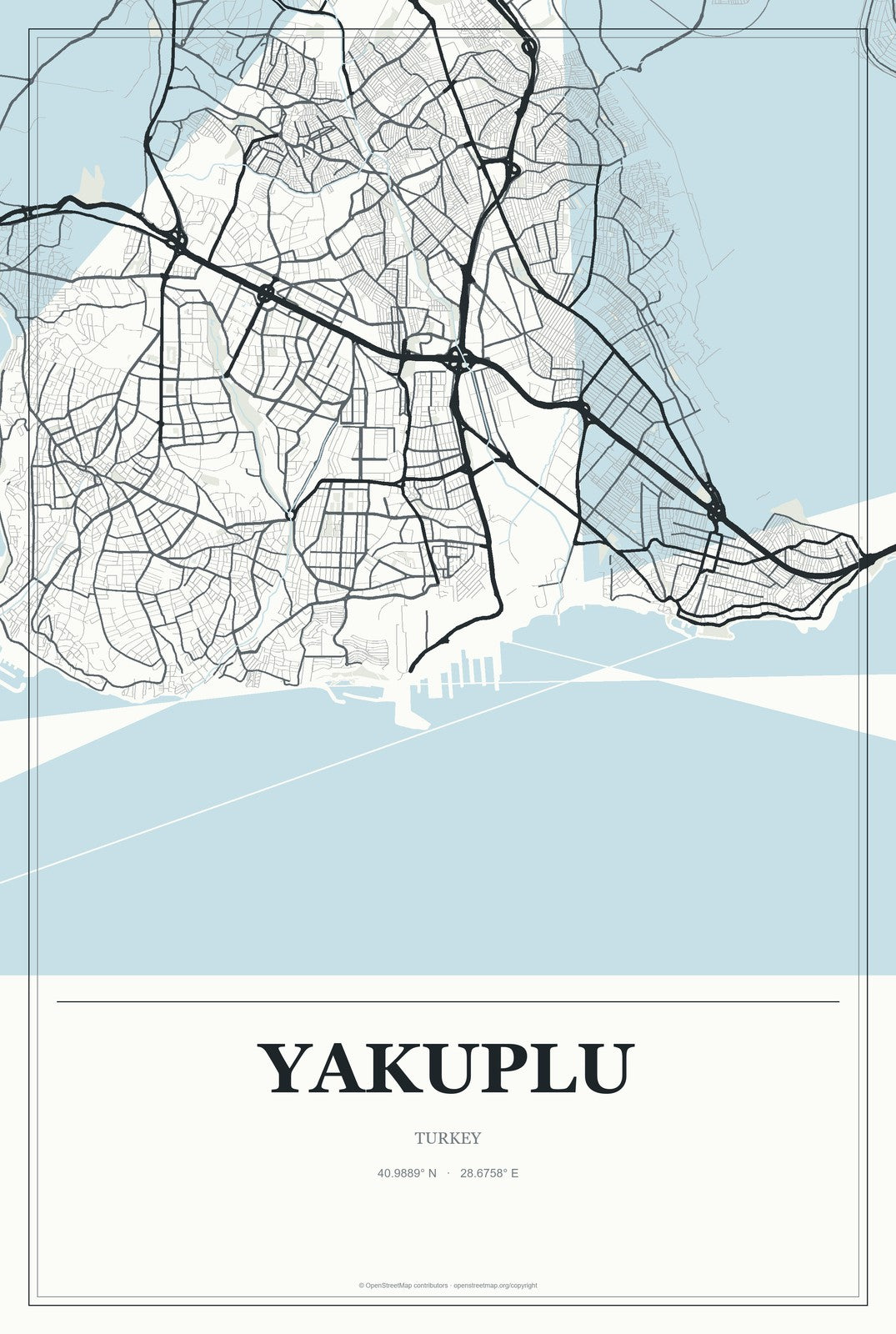 Yakuplu, Turkey City Map Aluminum Sign in Gallery Air style