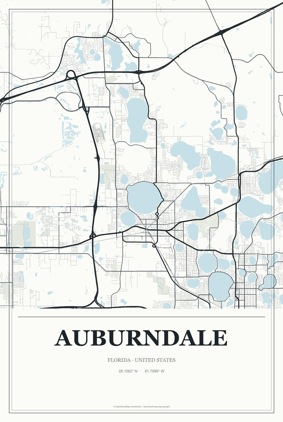 Auburndale, Florida City Map Aluminum Sign in Gallery Air style