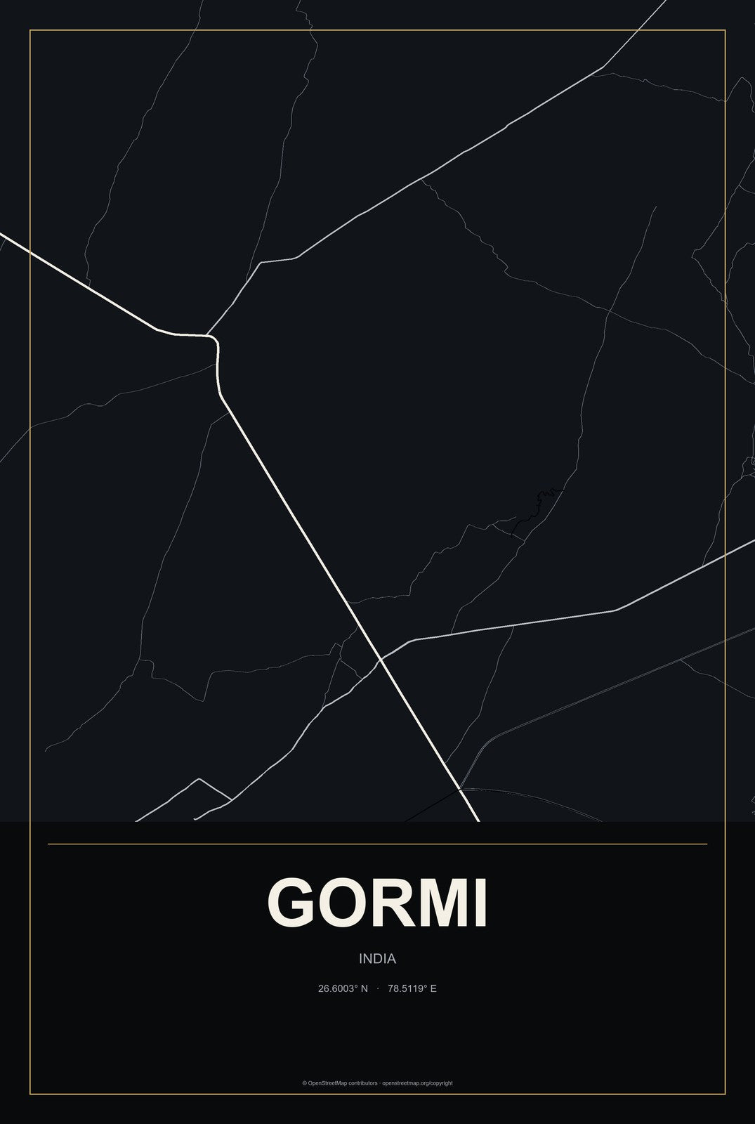 Gormi, India City Map Aluminum Sign in Metropolitan Noir style