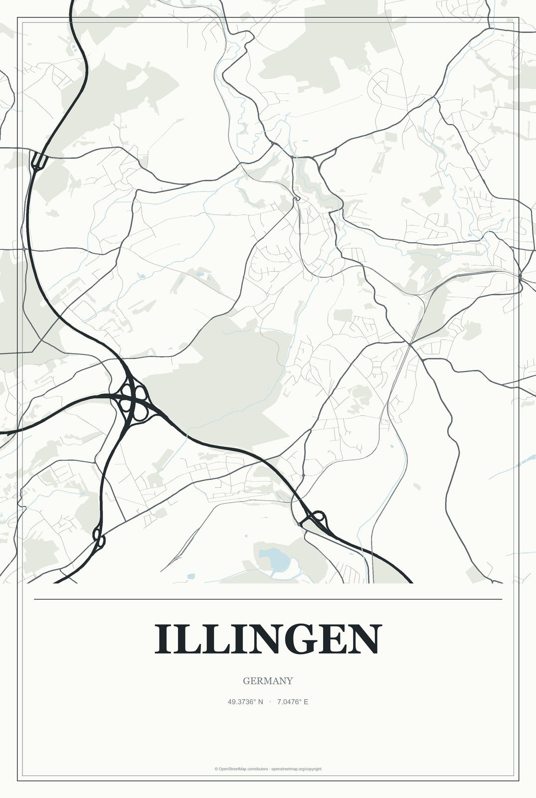 Illingen, Germany City Map Aluminum Sign in Gallery Air style