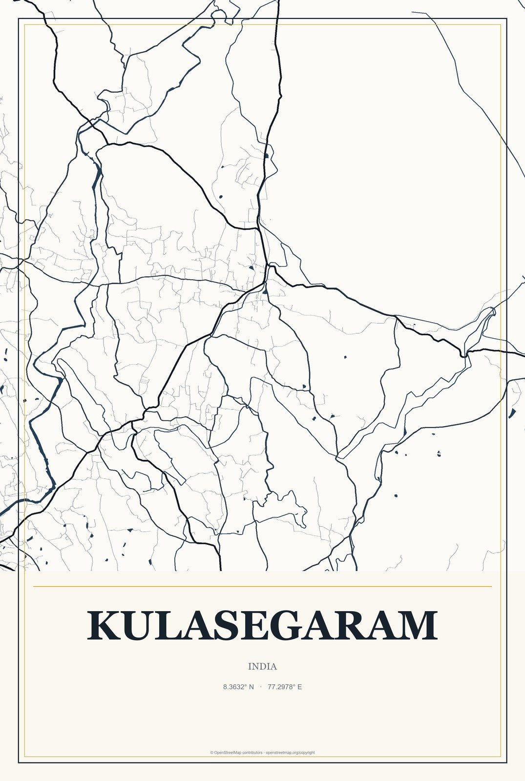 Kulasegaram, India City Map Aluminum Sign in Citrine Modern style