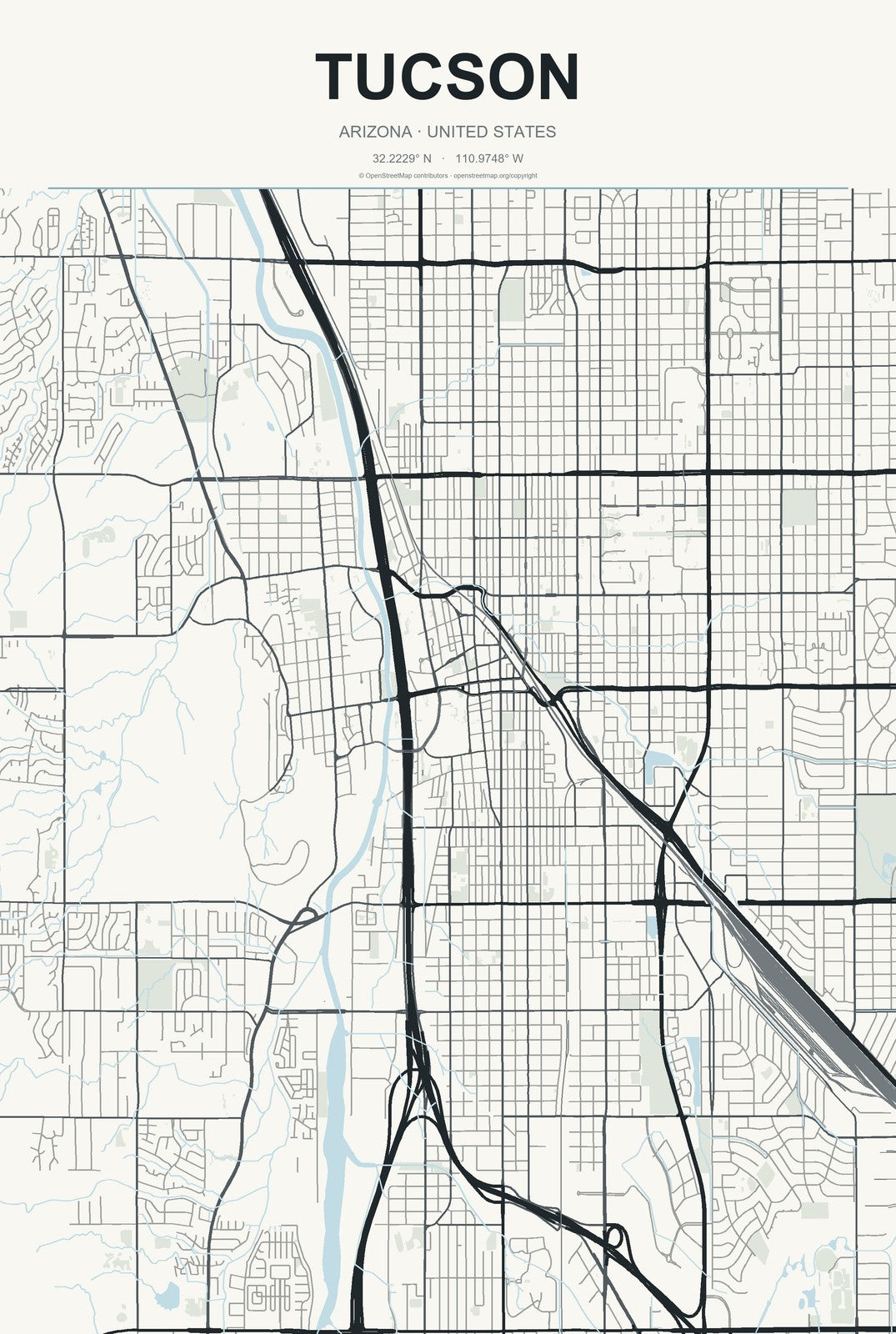 Tucson, Arizona City Map Aluminum Sign in Headline Atlas style