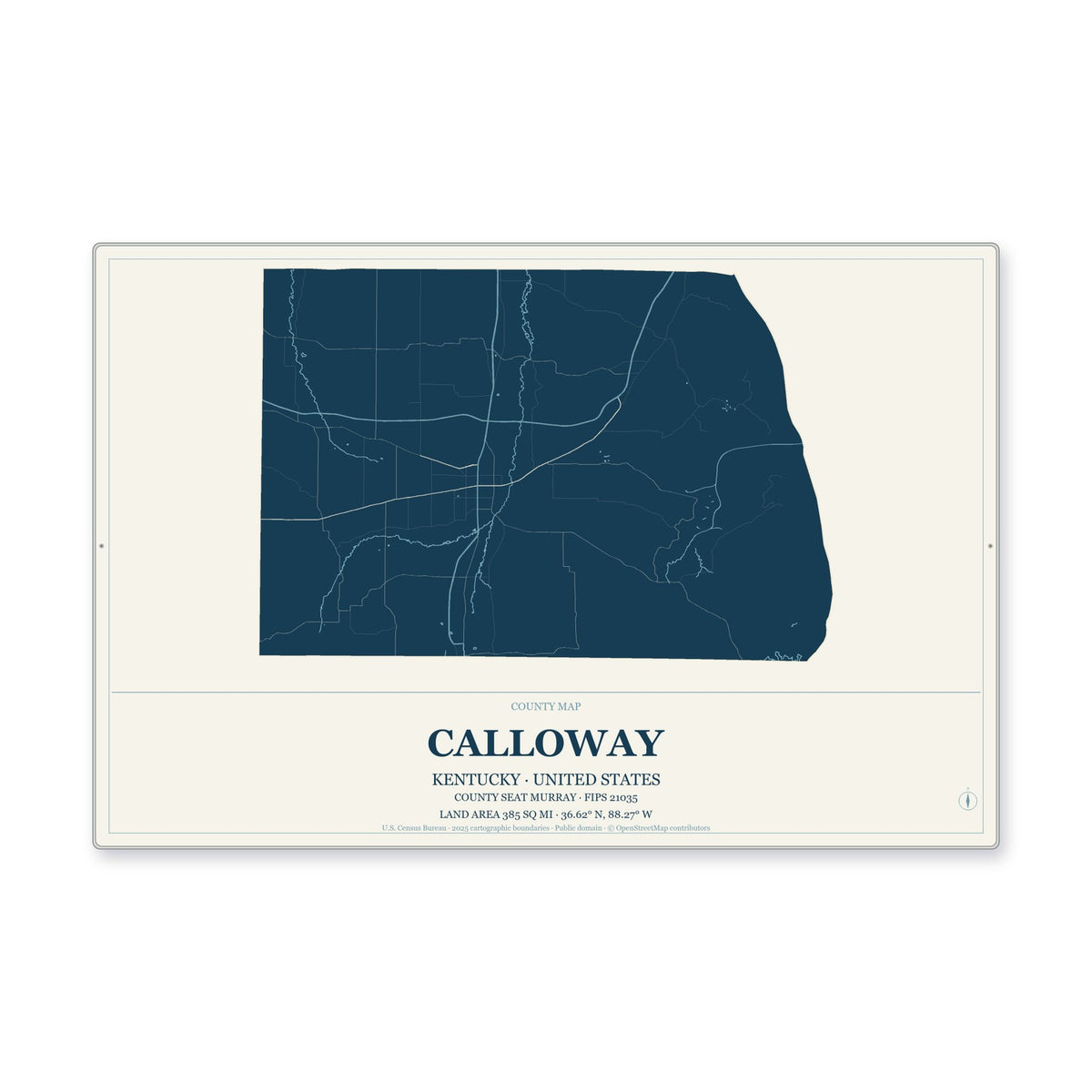 Calloway County, Kentucky Map Aluminum Sign in Coastal Cutout style