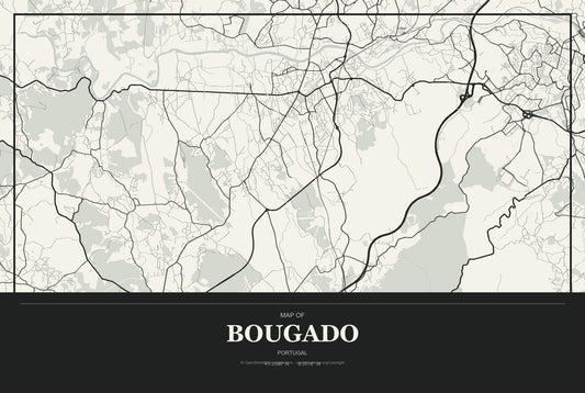 Bougado, Portugal City Map Aluminum Sign in Museum Plaque style