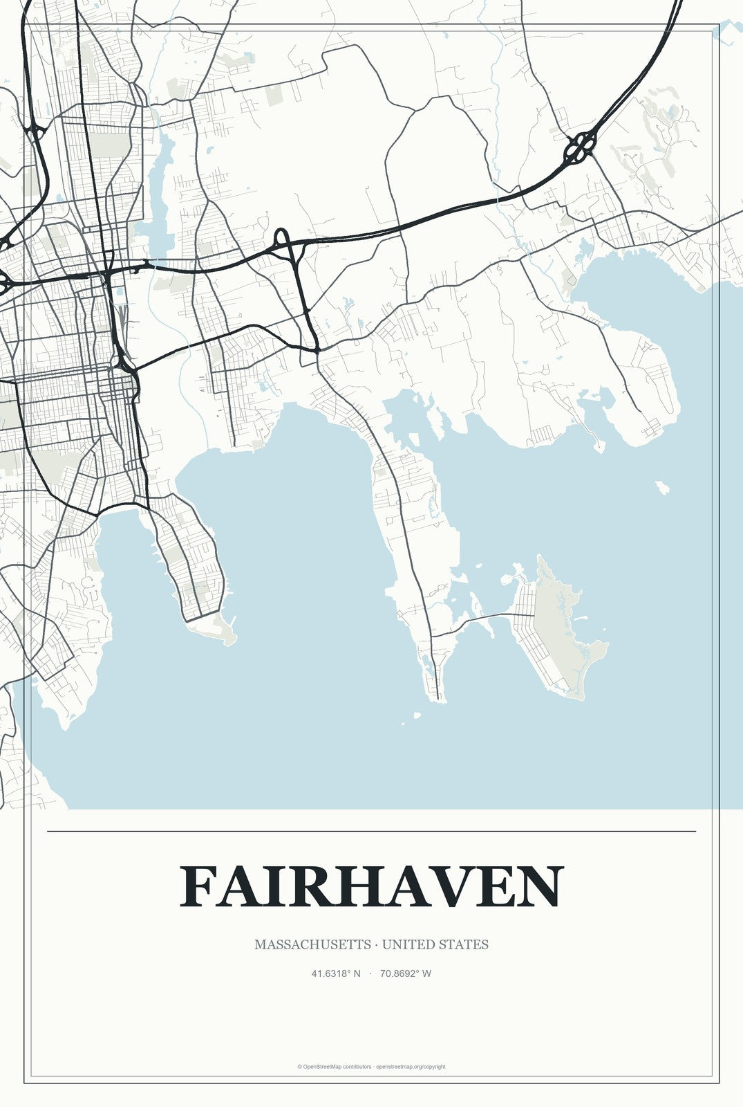 Fairhaven, Massachusetts City Map Aluminum Sign in Gallery Air style