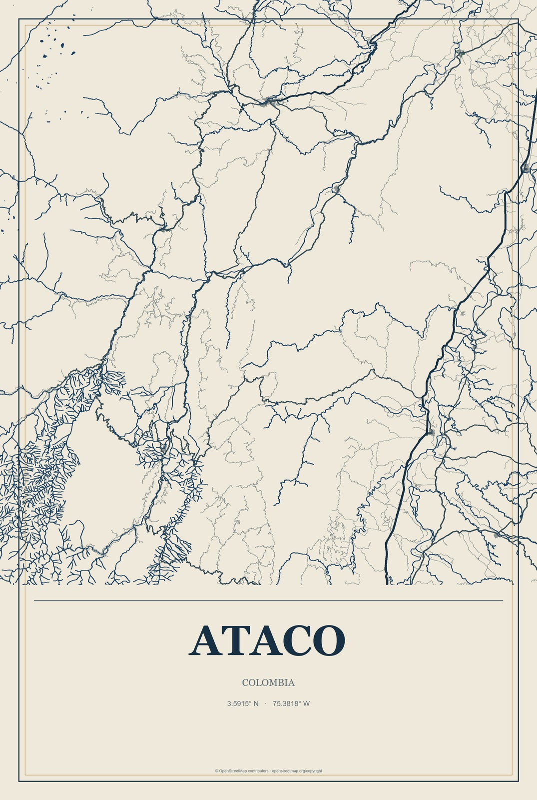 Ataco, Colombia City Map Aluminum Sign in Coastal Cutout style