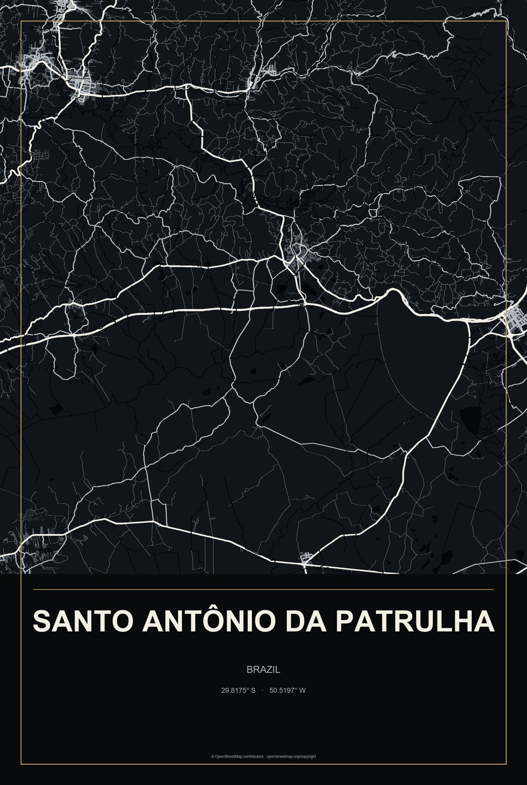 Santo Antônio da Patrulha, Brazil City Map Aluminum Sign in Metropolitan Noir style