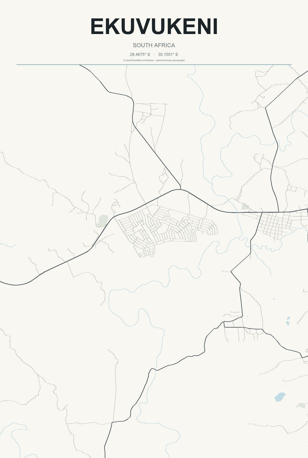 Ekuvukeni, South Africa City Map Aluminum Sign in Headline Atlas style