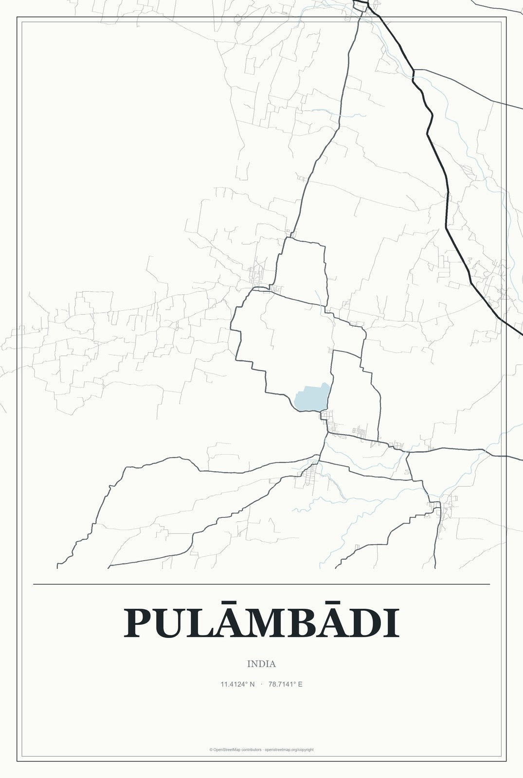 Pulāmbādi, India City Map Aluminum Sign in Gallery Air style