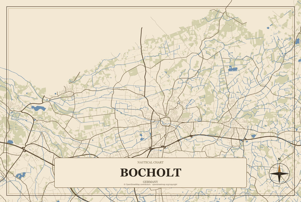 Bocholt, Germany City Map Aluminum Sign in Heritage Nautical style