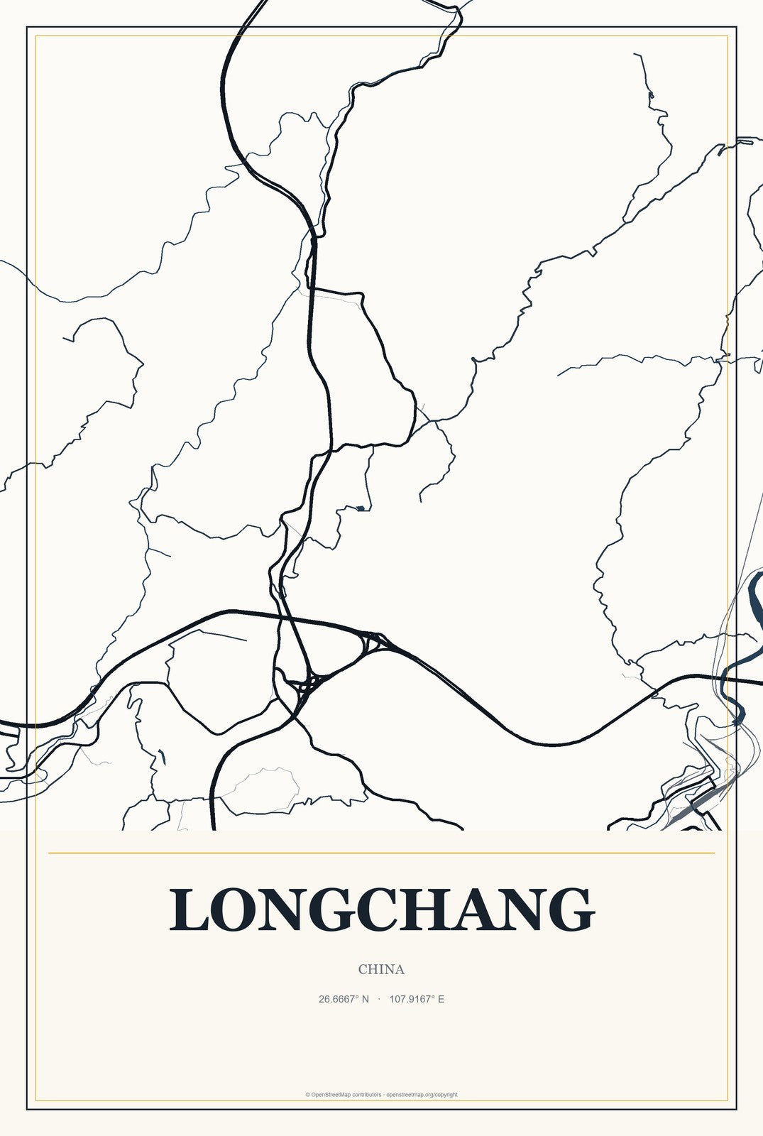 Longchang, China City Map Aluminum Sign in Citrine Modern style