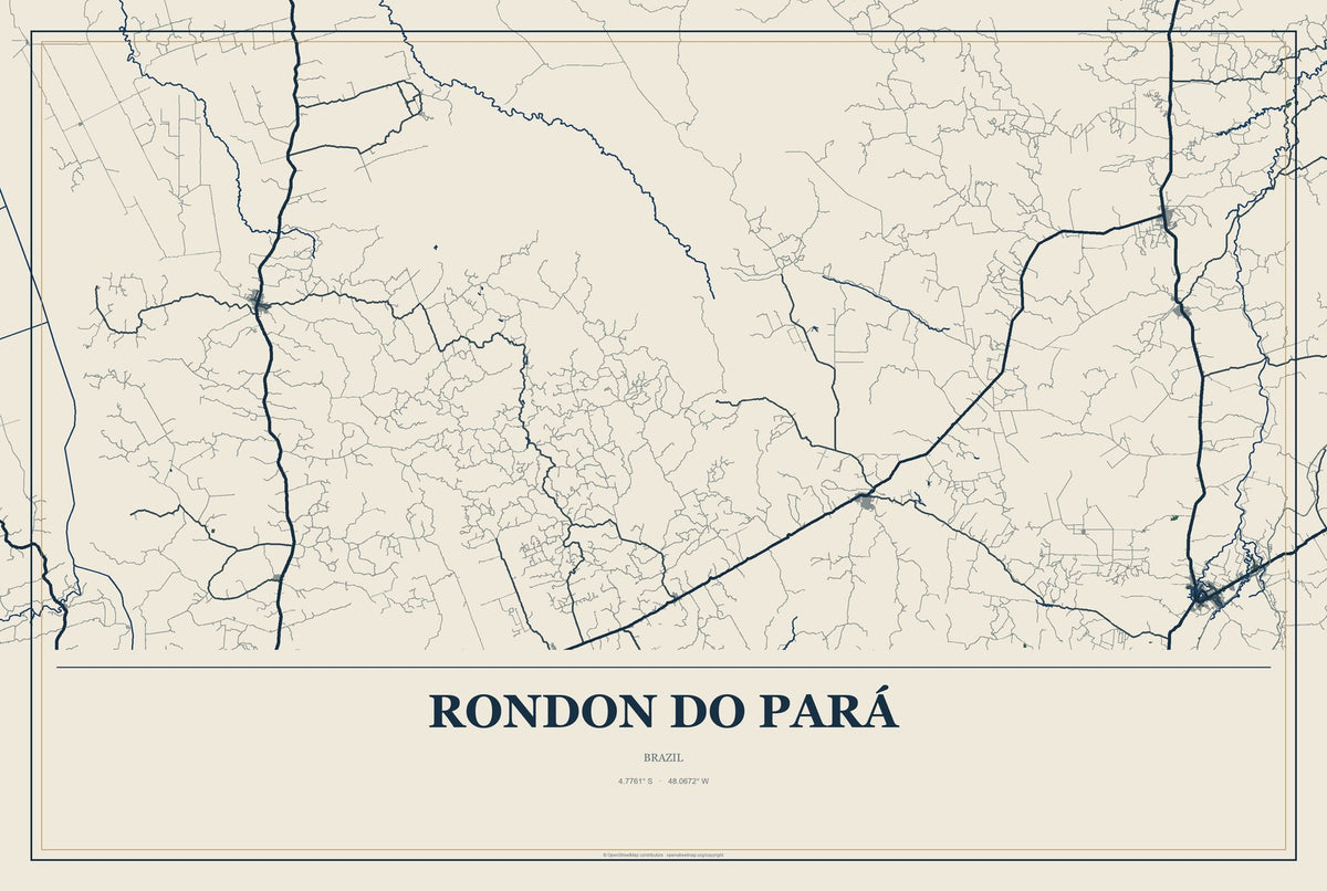 Rondon do Pará, Brazil City Map Aluminum Sign in Coastal Cutout style