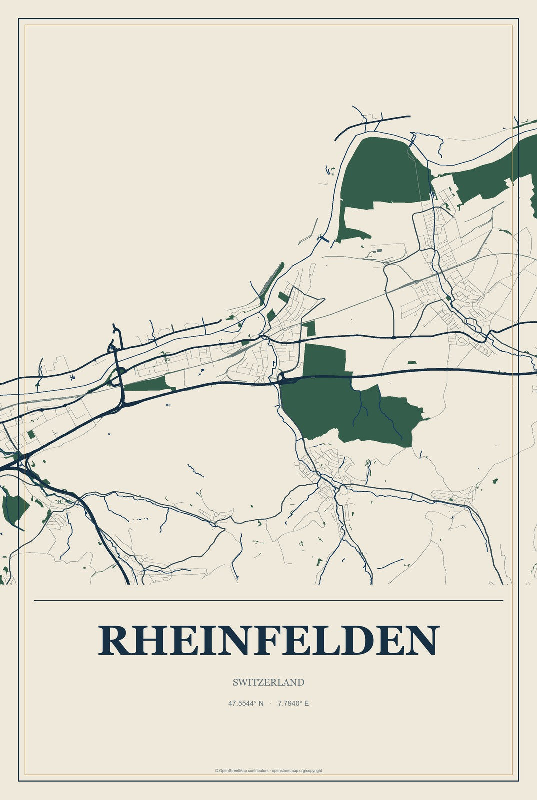 Rheinfelden, Switzerland City Map Aluminum Sign in Coastal Cutout style