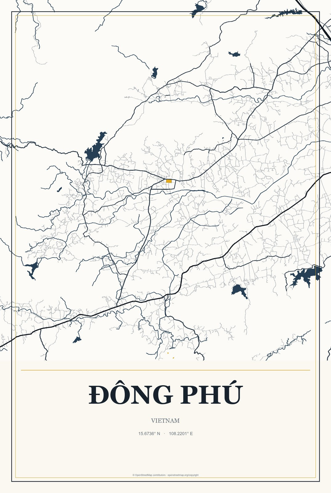 Đông Phú, Vietnam City Map Aluminum Sign in Citrine Modern style