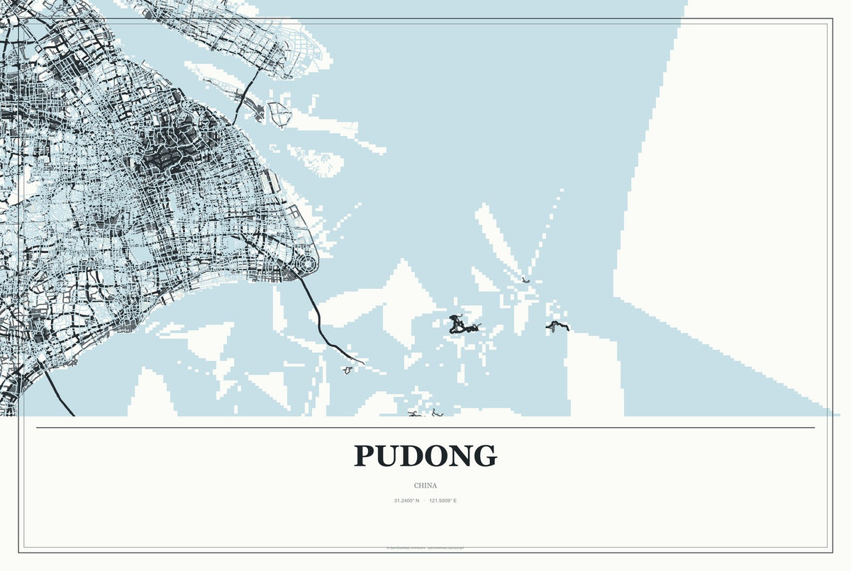 Pudong, China City Map Aluminum Sign in Gallery Air style